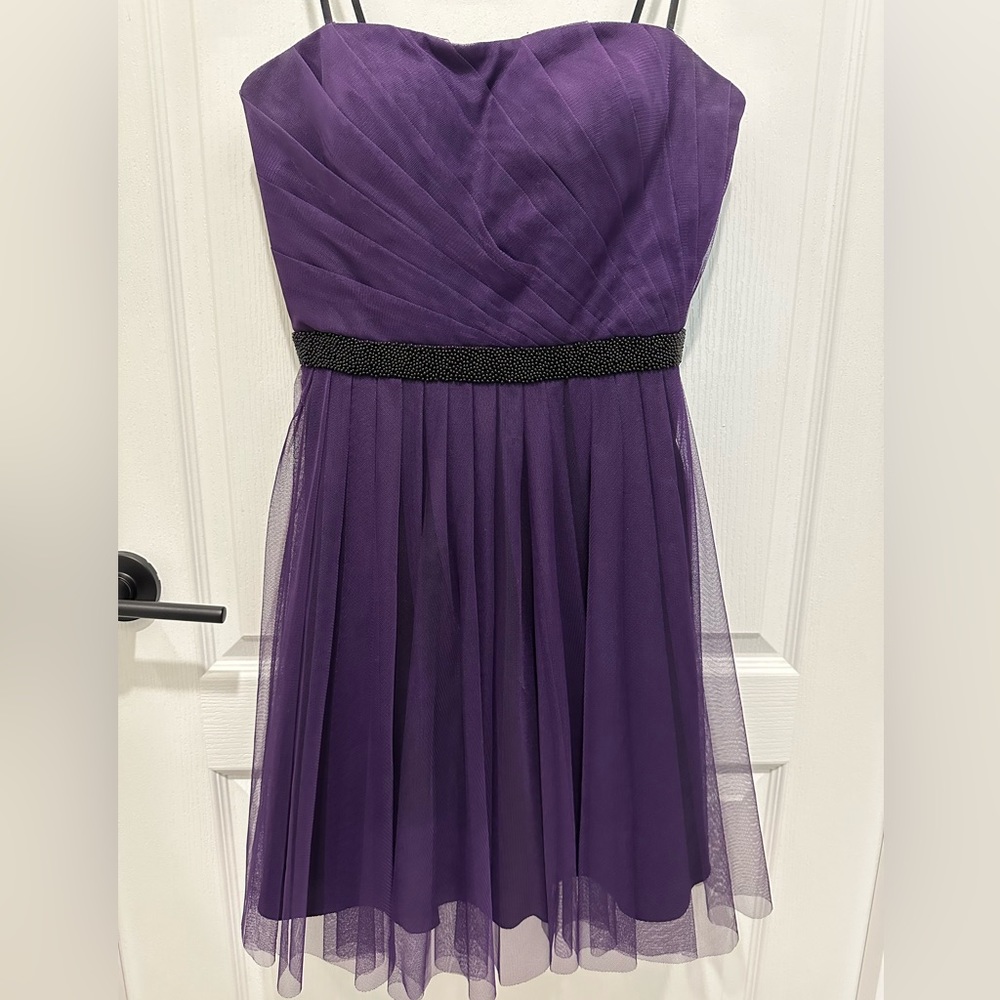Aidan Mattox Strapless, Short Purple Tulle Dress - 8
